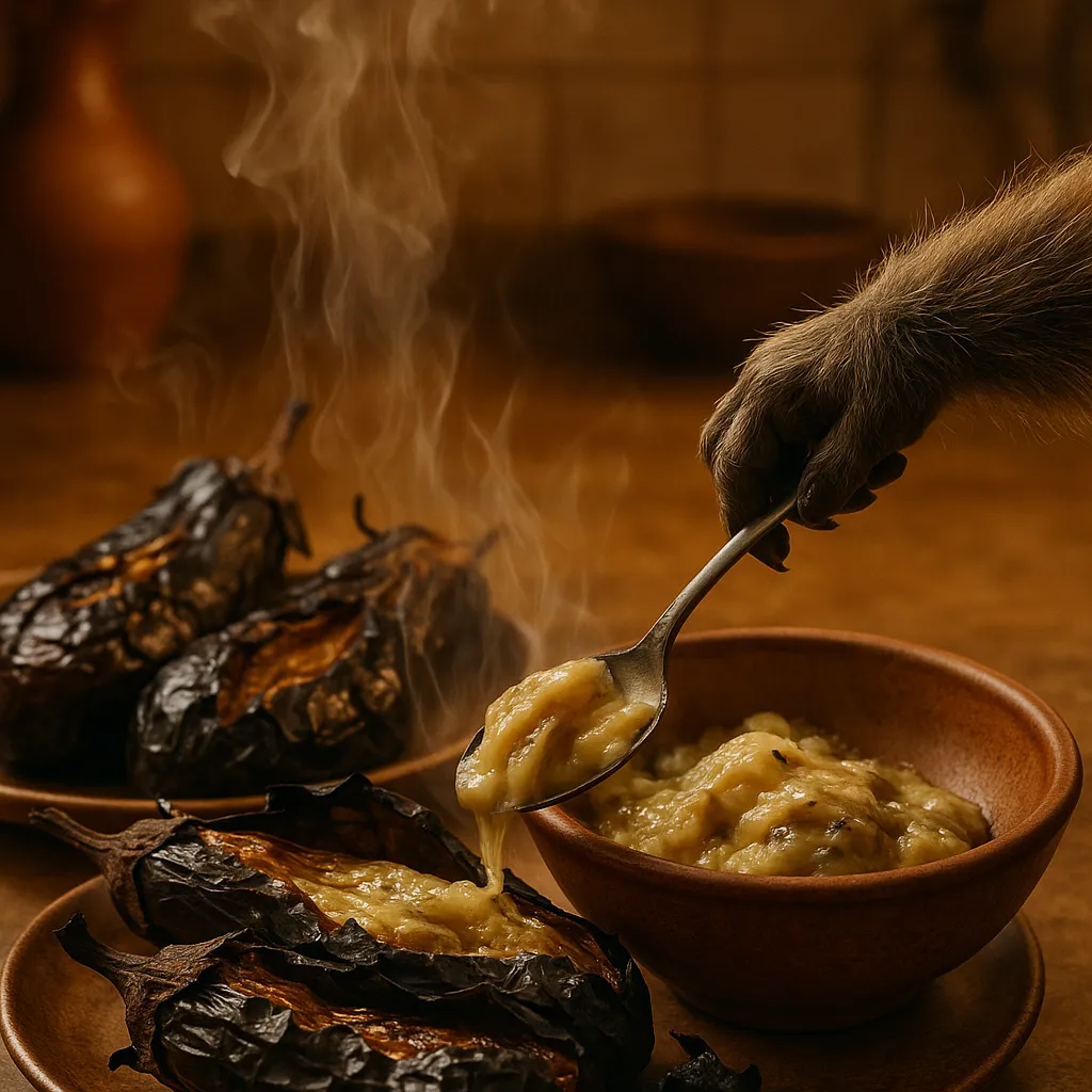 baba-ganoush-process.png (1024x1024) Process shot of scooping roasted eggplant