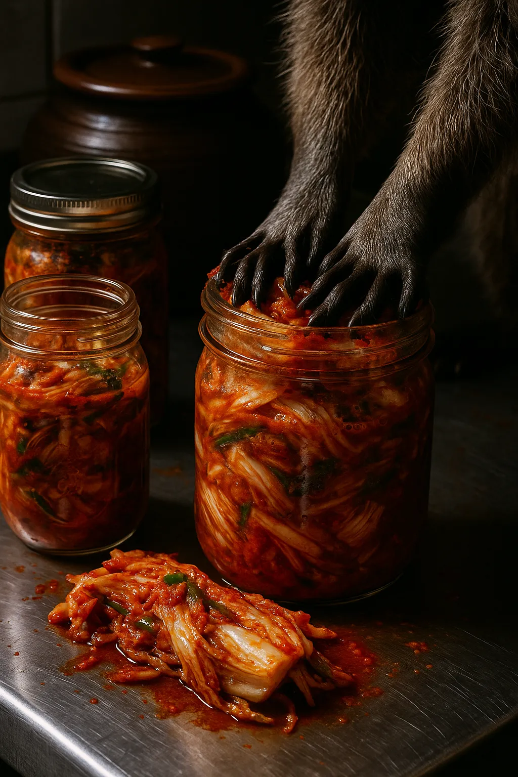 Packing kimchi into jars