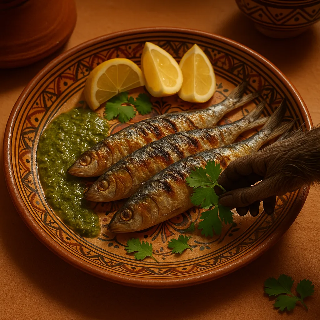 Grilled sardines on plate