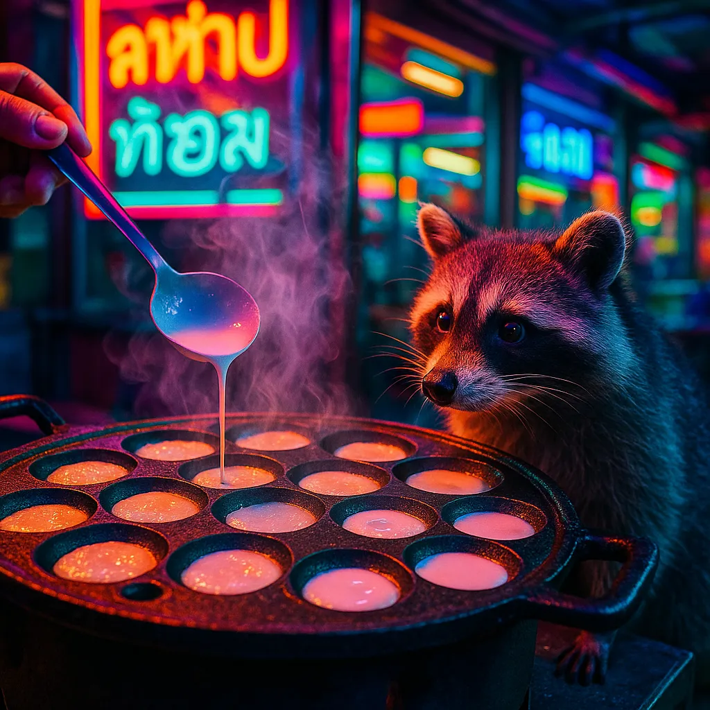 Process shot of khanom krok cooking