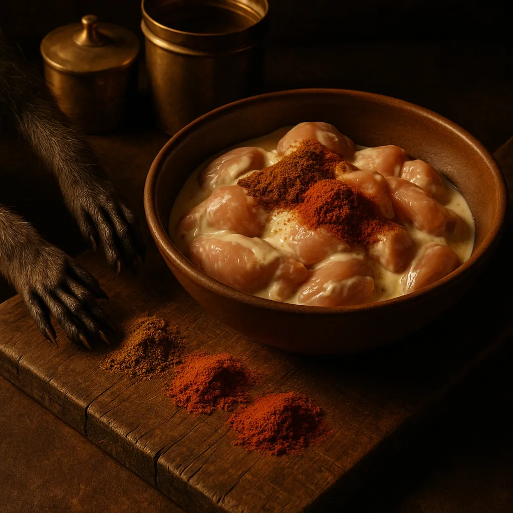 Marinating chicken in spices and yogurt