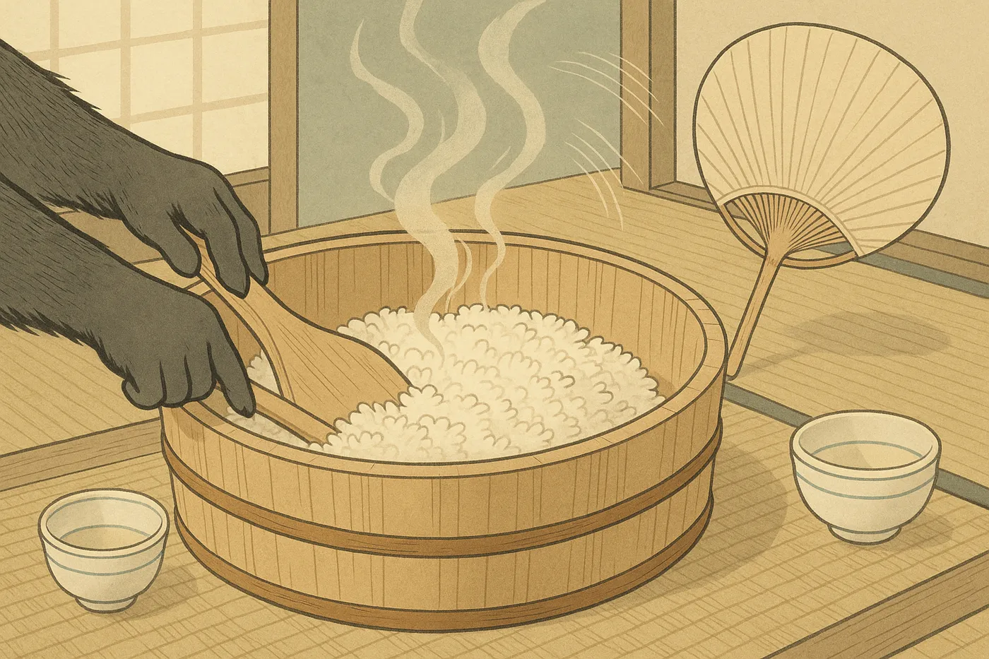 sushi-rice-seasoning-process.png (1400x933) Seasoning sushi rice with vinegar mixture