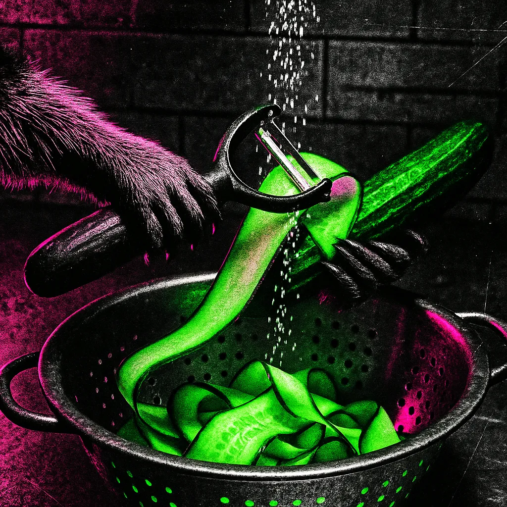 Process shot of salting cucumbers